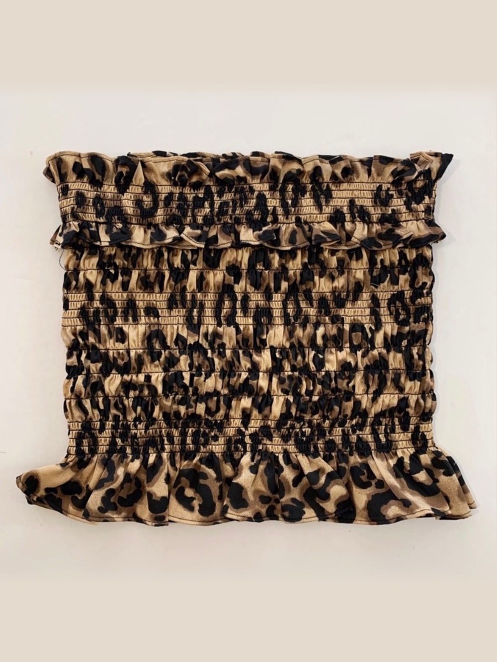 J.O.A. Leopard Print Smock Ruffle Tube Top